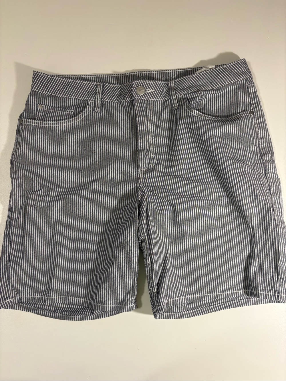 Lee Women's Blue & White Pinstripe Bermuda Shorts
